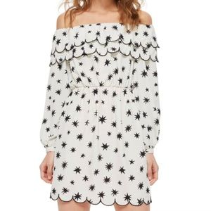 NEW Topshop Scallop Star Print Off Shoulder Dress